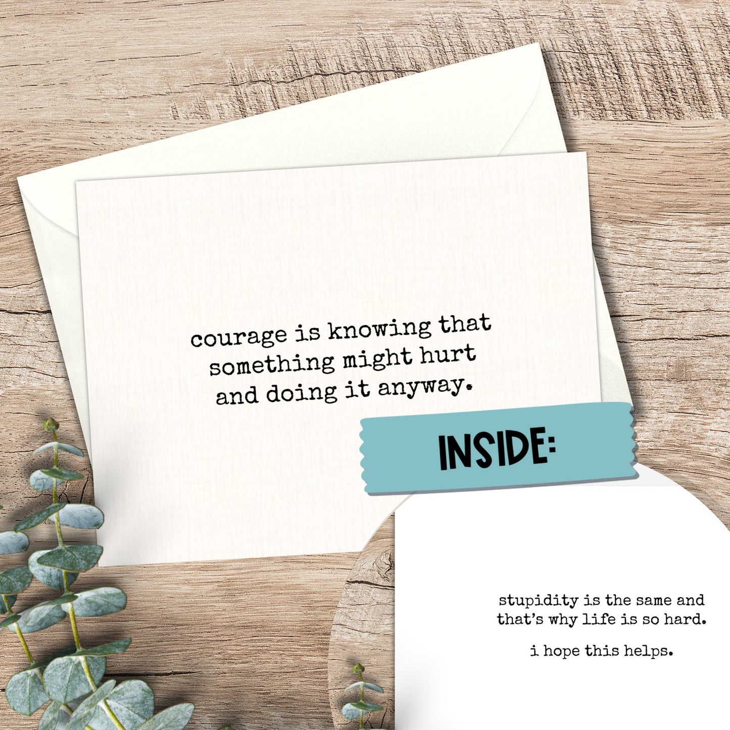 Funny Sarcastic Greeting Card: Courage & Stupidity
