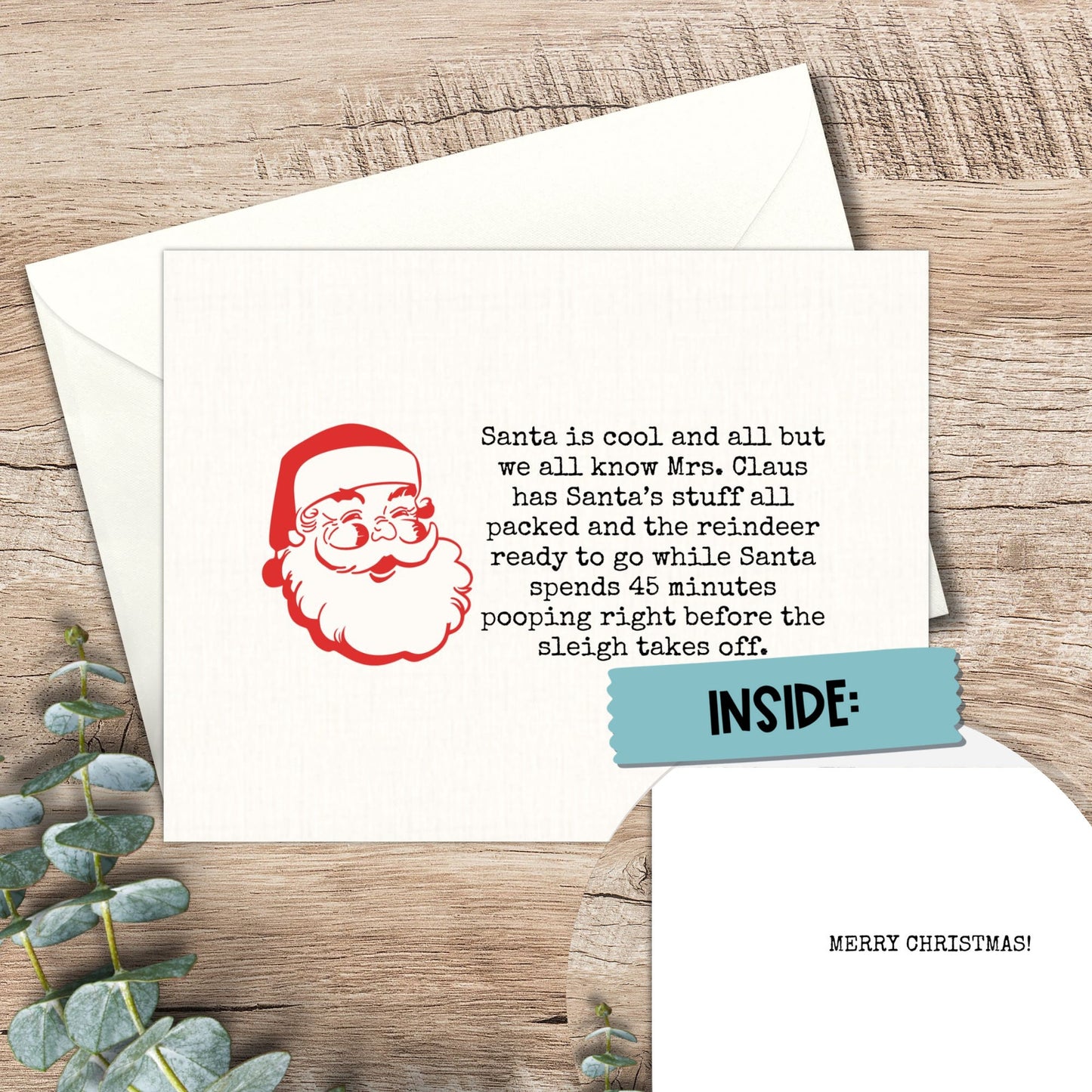 Cheeky Santa Holiday Card | Funny Christmas Greeting for Friends | Snarky Festive Note