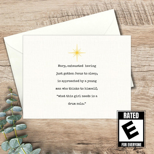 Snarky Christmas Card: Mary Needs a Drum Solo