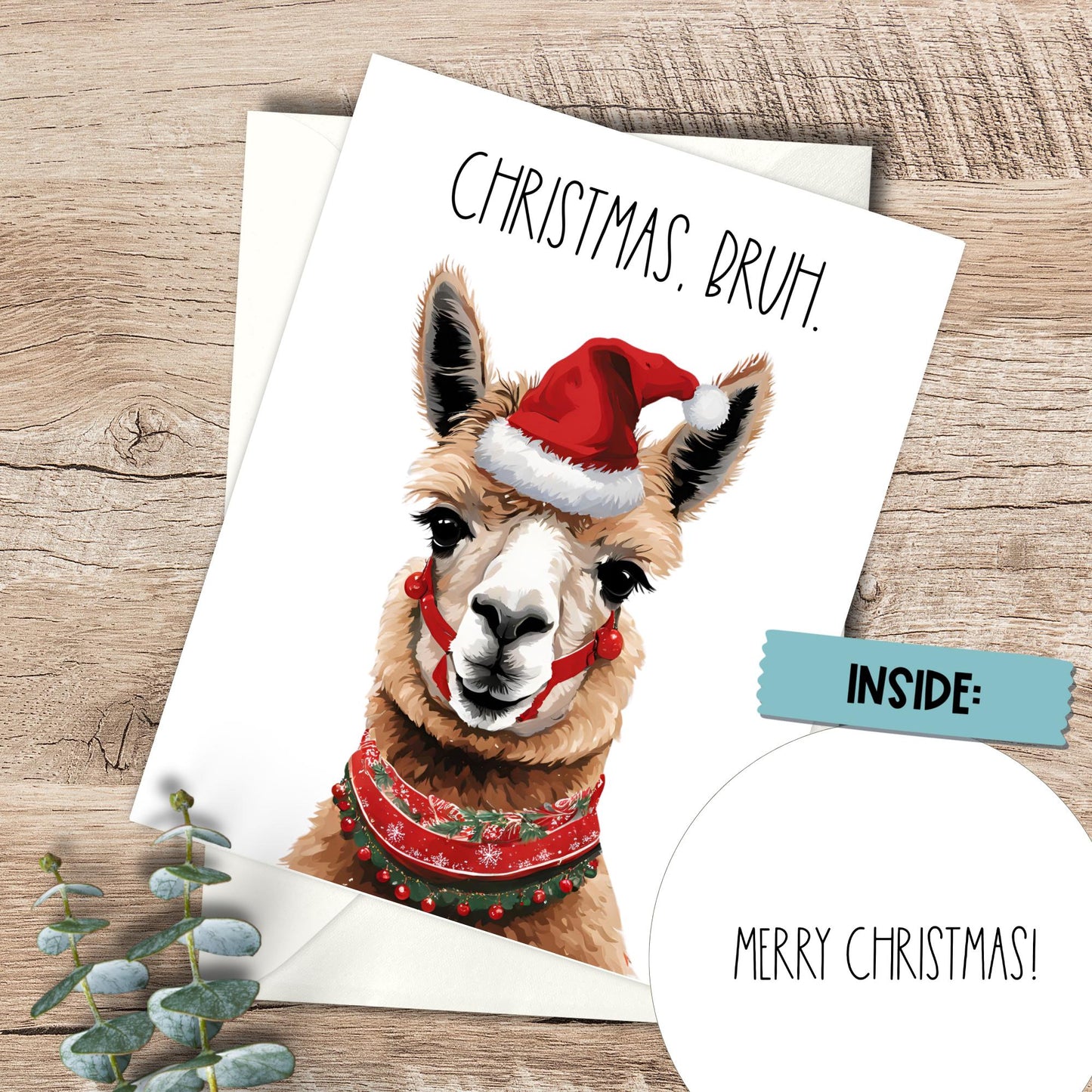 Funny Alpaca Christmas Card for Teen, Bruh Holiday Card