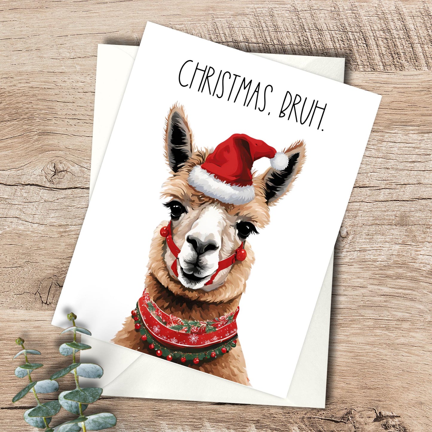 Funny Alpaca Christmas Card for Teen, Bruh Holiday Card
