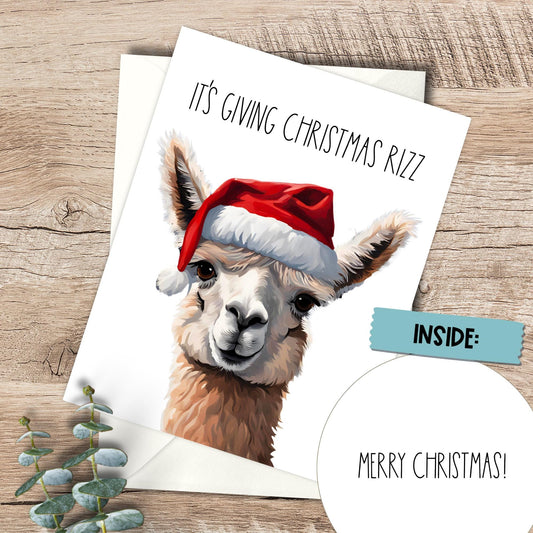 Funny Alpaca Christmas Card, Gen Z Teen Holiday Card