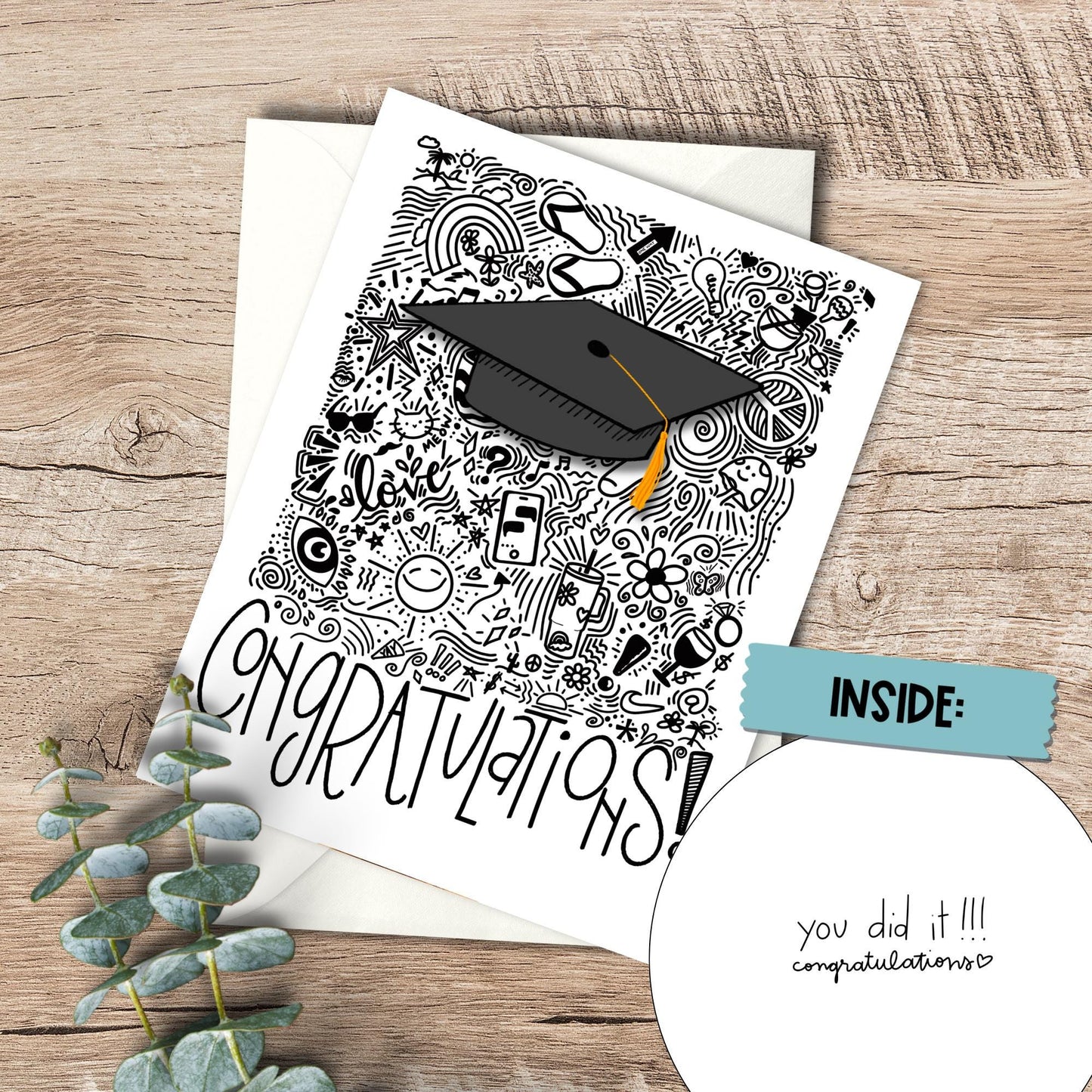 Doodle Art Graduation Card: 5x7 Inch Unisex Gift