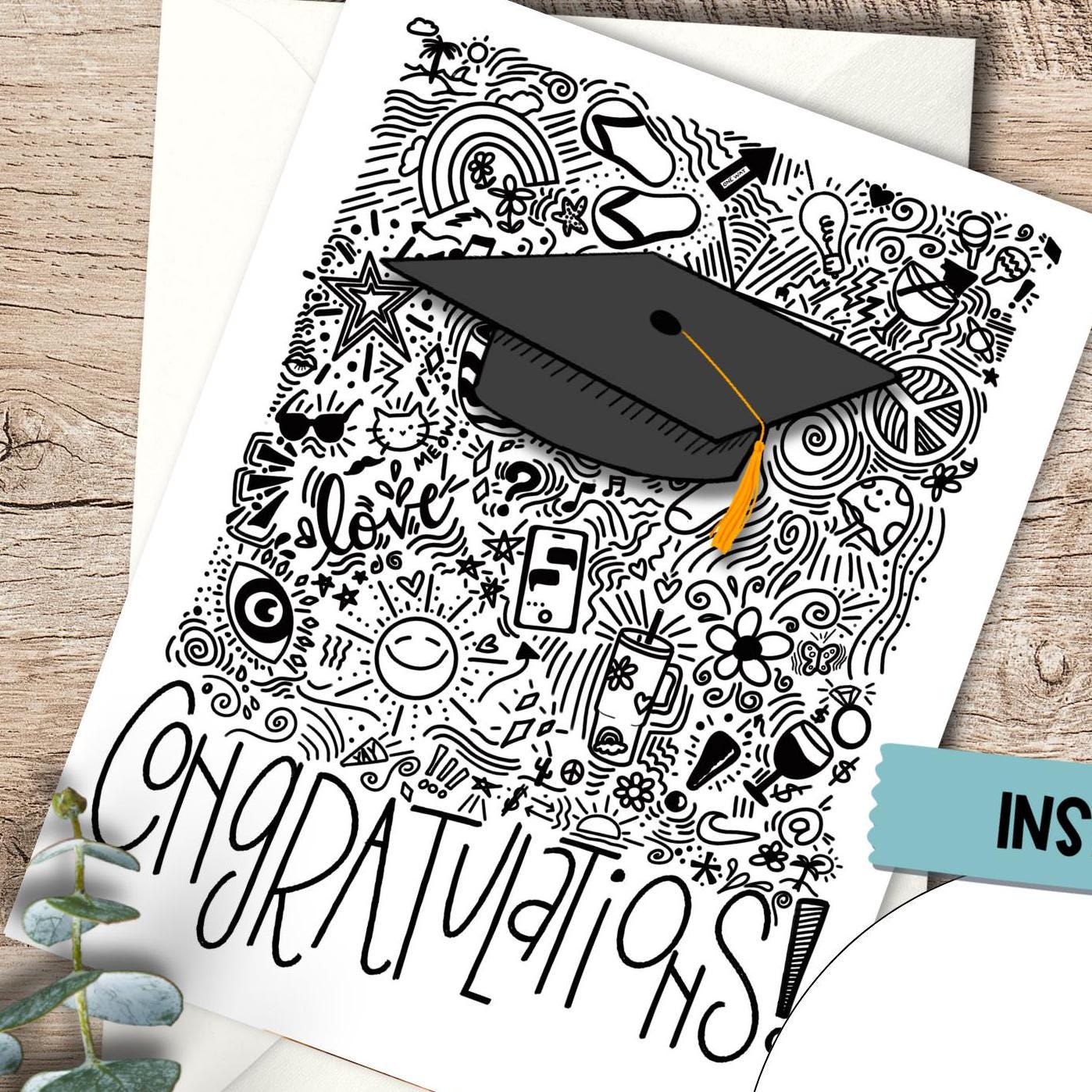 Doodle Art Graduation Card: Unisex Congratulations Gift